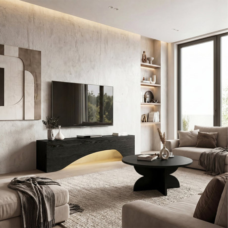 Έπιπλο Τηλεόρασης Mara Megapap με led Χρώμα Sencron Black 150x31,4x40εκ.