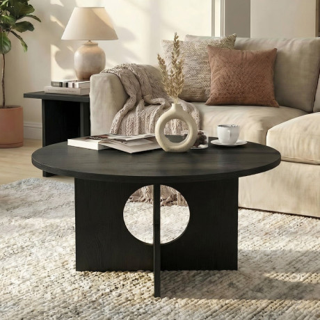 Τραπεζάκι Σαλονιού Mara Megapap Χρώμα Sencron Black Ø75x36,8εκ.