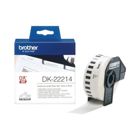 Brother dk-22214 Continuous Paper Label Roll – Black on White, 12mm Wide (Dk22214) (Brodk22214)