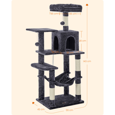 Feandrea cat Tower, Height 143 cm, up to 4 Cats, Σκούρο Γκρί (Pct161g01) (Feapct161g01)