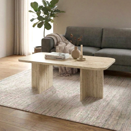 Τραπεζάκι Σαλονιού Hillary Megapap Χρώμα Travertine 100x60x41,8εκ.