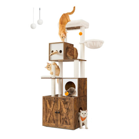 Feandrea cat Tower With Litter box Height 185 cm, up to 2 Cats (Pct15gyz) (Feapct15gyz)