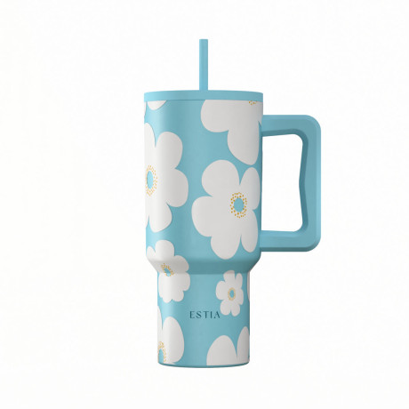 Estia Θερμος Straw Tumbler xl Save the Aegean 900ml Blue Daisy