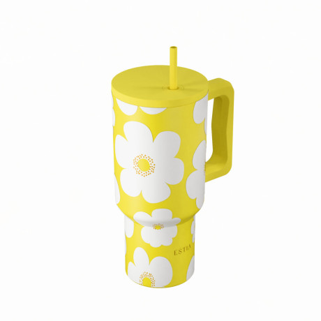 Estia Θερμος Straw Tumbler xl Save the Aegean 900ml Yellow Daisy