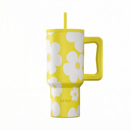 Estia Θερμος Straw Tumbler xl Save the Aegean 900ml Yellow Daisy