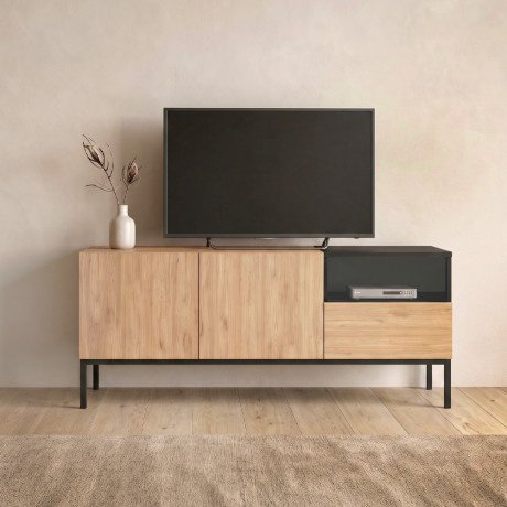 Έπιπλο Τηλεόρασης Cailin Megapap Χρώμα Sepet oak - Black Wood 140x41,8x55εκ.