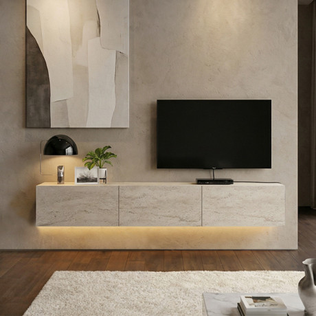 Έπιπλο Τηλεόρασης Επιτοίχιο Damla Megapap με led Χρώμα Travertine 180x29,5x29,5εκ.