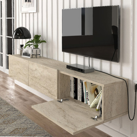 Έπιπλο Τηλεόρασης Επιτοίχιο Damla Megapap με led Χρώμα Travertine 180x29,5x29,5εκ.