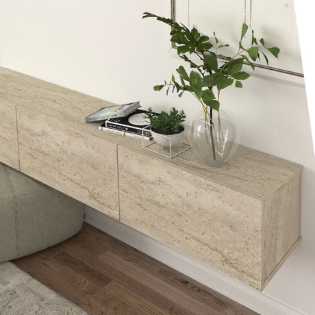 Έπιπλο Τηλεόρασης Επιτοίχιο Damla Megapap με led Χρώμα Travertine 180x29,5x29,5εκ.