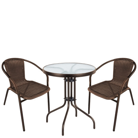 Σετ Τραπεζαρία Κήπου ArteLibre EARTH Καφέ Rattan/Γυαλί/Μέταλλο Με 2 Πολυθρόνες 14990524