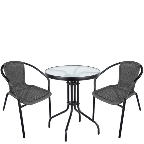 Σετ Τραπεζαρία Κήπου ArteLibre EARTH Μαύρο/Γκρι Rattan/Γυαλί/Μέταλλο Με 2 Πολυθρόνες 14990493