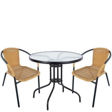 Σετ Τραπεζαρία Κήπου ArteLibre EARTH Μαύρο/Μπεζ Rattan/Γυαλί/Μέταλλο Με 2 Πολυθρόνες 14990489