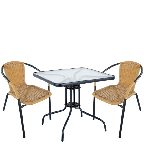 Σετ Τραπεζαρία Κήπου ArteLibre MARS Μαύρο/Μπεζ Rattan/Γυαλί/Μέταλλο Με 2 Πολυθρόνες 14990490