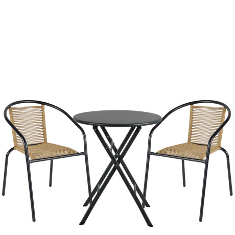 Σετ Τραπεζαρία Κήπου ArteLibre NOVA Μαύρο/Φυσικό Rattan/Μέταλλο Με 2 Πολυθρόνες 14990522