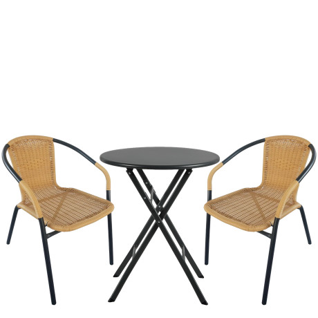 Σετ Τραπεζαρία Κήπου ArteLibre NOVA Μαύρο/Μπεζ Rattan/Μέταλλο Με 2 Πολυθρόνες 14990492