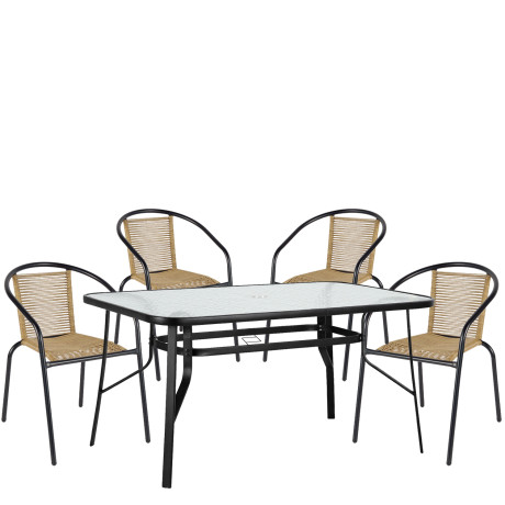 Σετ Τραπεζαρία Κήπου ArteLibre SUN Μαύρο/Φυσικό Rattan/Γυαλί/Μέταλλο Με 4 Πολυθρόνες 14990592