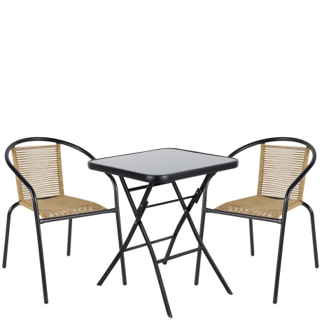 Σετ Τραπεζαρία Κήπου ArteLibre TAURUS Μαύρο/Φυσικό Rattan/Γυαλί/Μέταλλο Με 2 Πολυθρόνες 14990518