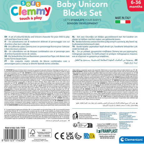Soft Clemmy Σετ 10 Μαλακά Τουβλάκια & Φιγουράκι Μονόκερος Για 3+ Ετών