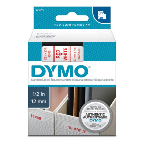 Ταινία Ετικετογράφου Dymo Standard 45015 12 mm x 7 m (Κόκκινα Γράμματα σε Λευκό Φόντο) (S0720550) (Dymo45015)
