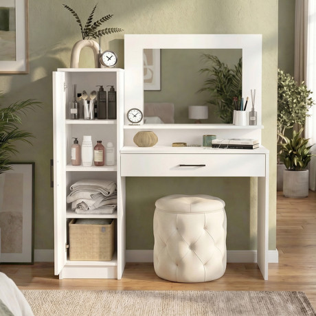 Τουαλέτα με Καθρέπτη Kaunos Megapap Χρώμα Λευκό 123,8x40x148,2εκ.