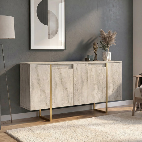 Μπουφές Orontes Megapap Χρώμα Travertine - Χρυσό 160x35,2x80εκ.