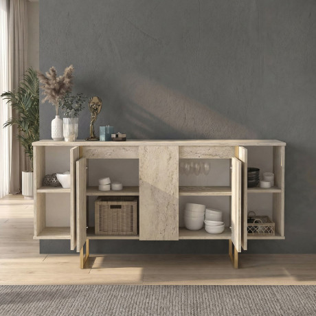 Μπουφές Orontes Megapap Χρώμα Travertine - Χρυσό 160x35,2x80εκ.