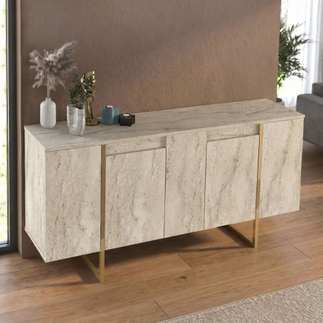 Μπουφές Orontes Megapap Χρώμα Travertine - Χρυσό 160x35,2x80εκ.