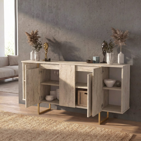 Μπουφές Orontes Megapap Χρώμα Travertine - Χρυσό 160x35,2x80εκ.