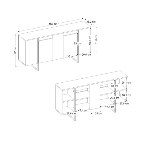 Μπουφές Orontes Megapap Χρώμα Λευκό - Χρυσό 160x35,2x80εκ.