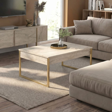 Τραπεζάκι Σαλονιού Orontes Megapap Χρώμα Travertine - Χρυσό 90x59,6x40εκ.