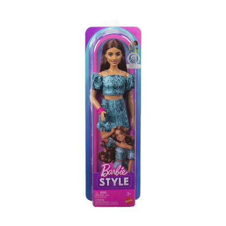 Mattel Barbie: Style - Barbie Fashionistas Doll With Brown Hair, Wearing Turquoise Snake Print Skirt & Turquoise Snake Print top #250 (Jjn63)