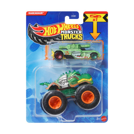 Mattel hot Wheels Monster Trucks: Rageasaur With Small car – die-Cast & Truck Vehicle (Jjt55)