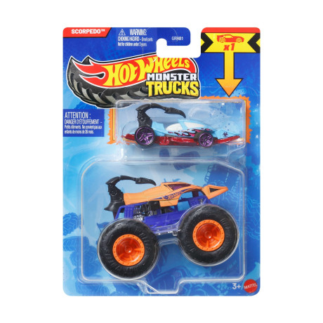 Mattel hot Wheels Monster Trucks: Scorpedo With Small car – die-Cast & Truck Vehicle (Jjt61)