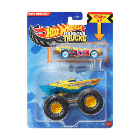 Mattel hot Wheels Monster Trucks: Wave Wrecker With Small car – die-Cast & Truck Vehicle (Jjt62)