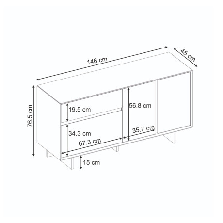 Μπουφές Capri Megapap Χρώμα Καρυδί Milano 146x45x76,5εκ.