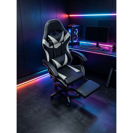A9937 ΜΑΥΡΟ/ΓΚΡΙ PVC ΠΟΛΥΘΡΟΝΑ GAMING/ΜΕ ΥΠΟΠΟΔΙΟ 64X59X43-112/53-125εκ.