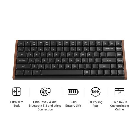 Keychron k3 Ultra (K3u-h3) qmk 8k Wireless Mechanical Keyboard Brown Switch low Profile Wood fr. 75%