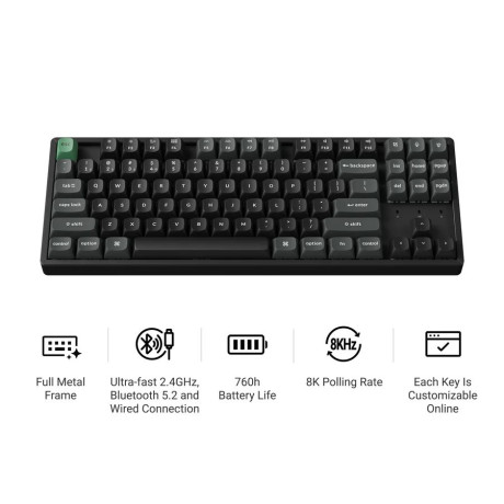 Keychron k8 Ultra (K8u-j3) zmk Wireless 8k Mechanical Keyboard Brown Switch (Hot-Swap) 80% us Layout