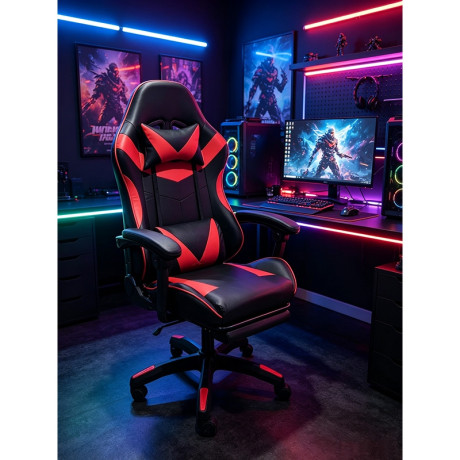 A9937 ΜΑΥΡΟ/ΚΟΚΚΙΝΟ PVC ΠΟΛΥΘΡΟΝΑ GAMING/ΜΕ ΥΠΟΠΟΔΙΟ 64X59X43-112/53-125εκ.
