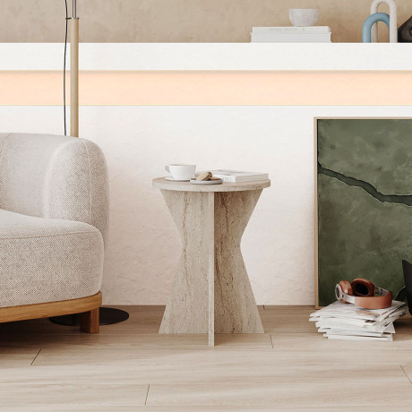 Τραπεζάκι Βοηθητικό Lisa Megapap Χρώμα Travertine Ø40x51,8εκ.