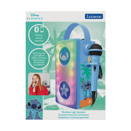 Lexibook Bluetooth Speaker With Microphone & Light Effects: Stitch Luminous Powerful Bluetooth Speaker With Microphone (25.btp185dz)