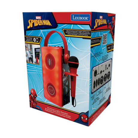 Lexibook Bluetooth Speaker With Microphone & Light Effects: Spiderman Luminous Powerful Bluetooth Speaker With Microphone (25.btp185spz)