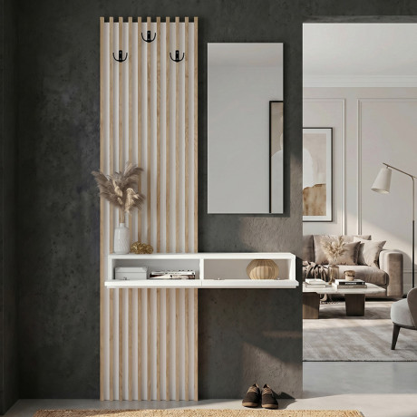 Έπιπλο Εισόδου Elois Megapap Χρώμα Λευκό - Sepet oak 96,6x26,8x195,5εκ.
