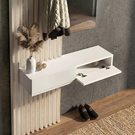 Έπιπλο Εισόδου Elois Megapap Χρώμα Λευκό - Sepet oak 96,6x26,8x195,5εκ.