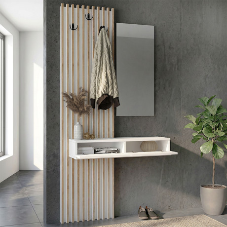 Έπιπλο Εισόδου Elois Megapap Χρώμα Λευκό - Sepet oak 96,6x26,8x195,5εκ.