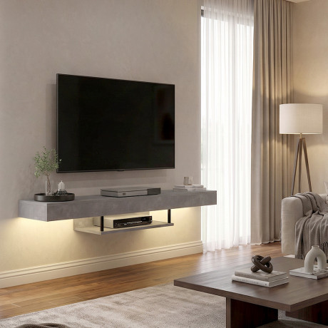 Έπιπλο Τηλεόρασης Επιτοίχιο Albares Megapap με led Χρώμα Γκρι Σκυροδέματος 150x29,6x22εκ.