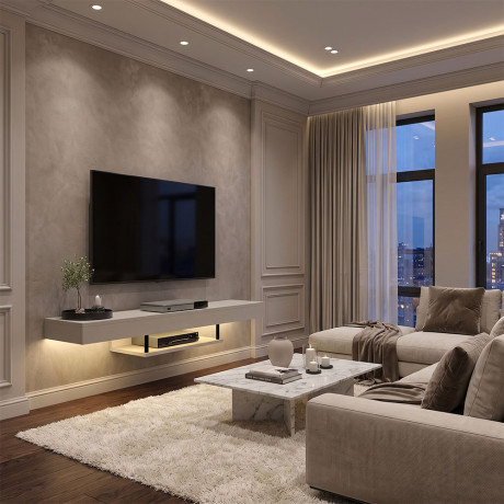 Έπιπλο Τηλεόρασης Επιτοίχιο Albares Megapap με led Χρώμα Sandstone 150x29,6x22εκ.