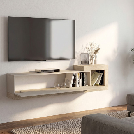 Έπιπλο Τηλεόρασης Επιτοίχιο Volare Megapap Χρώμα Sandstone - Travertine 150x29,6x38,6εκ.