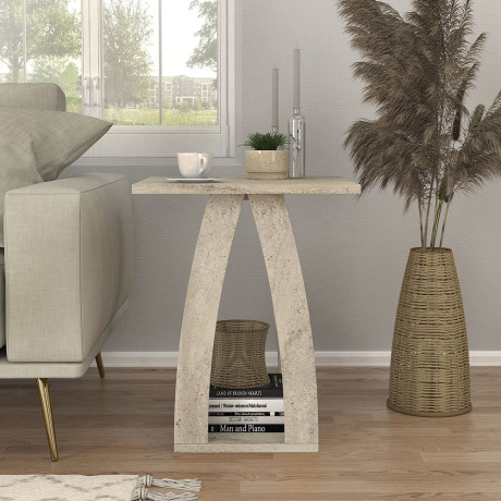 Τραπεζάκι Βοηθητικό - Κομοδίνο Deros Megapap Χρώμα Travertine 45x45x56εκ.