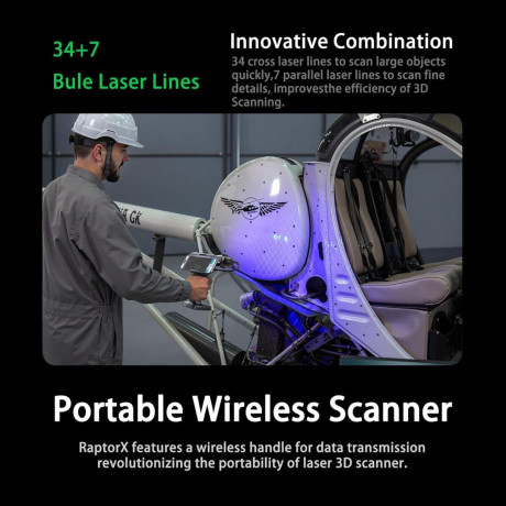 Creality Raptorx 3d Scanner - Wireless Hybrid Blue Laser & nir 3d - 34+7 Lines - 0,02mm for 5-4000mm